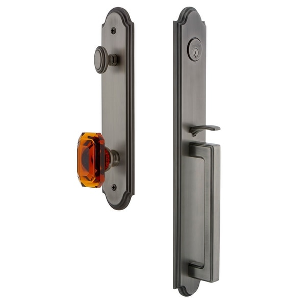 Grandeur ARCDGRBCA_ESET_238 Arc Solid Brass Rose Keyed Entry Single Cylinder Full Plate "D" Grip Handleset with Baguette Amber