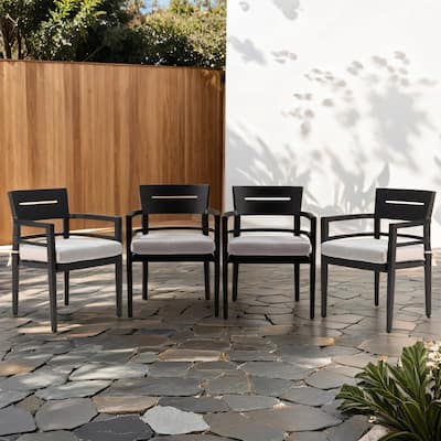 GDFStudio - Aaron Aluminum Outdoor Patio Dining Chairs (Set of 4) with Sunbrella Cushions