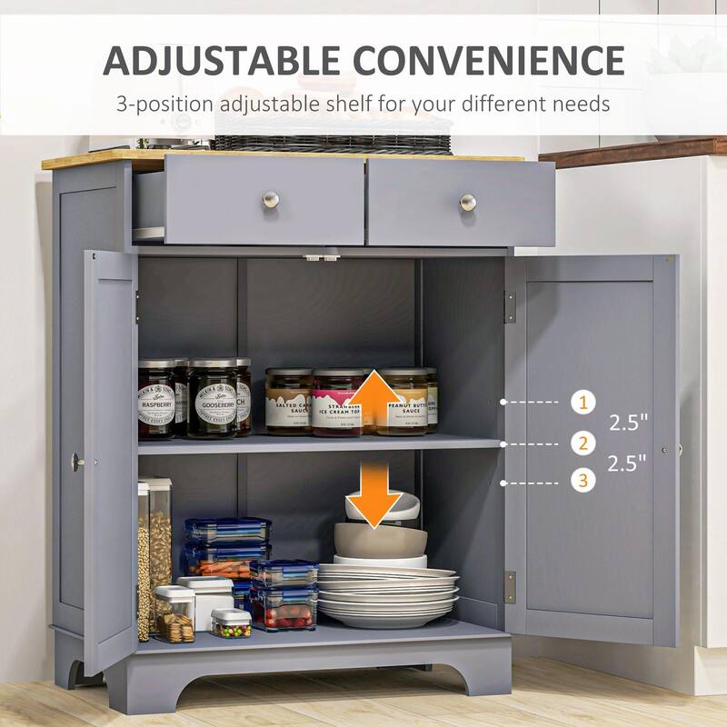 Kitchen Storage Cabinet with Solid Wood Top,Adjustable Shelf,2 Drawers