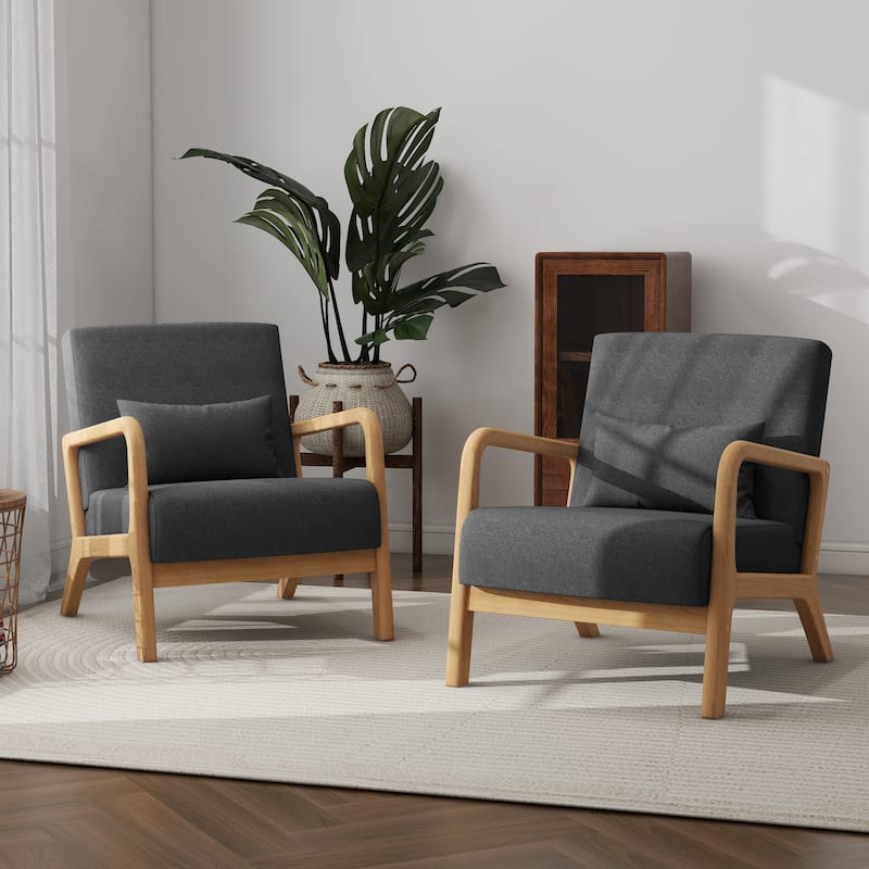 Briston 2 Set Mid Century Modern Wood Accent Chairs with pillow