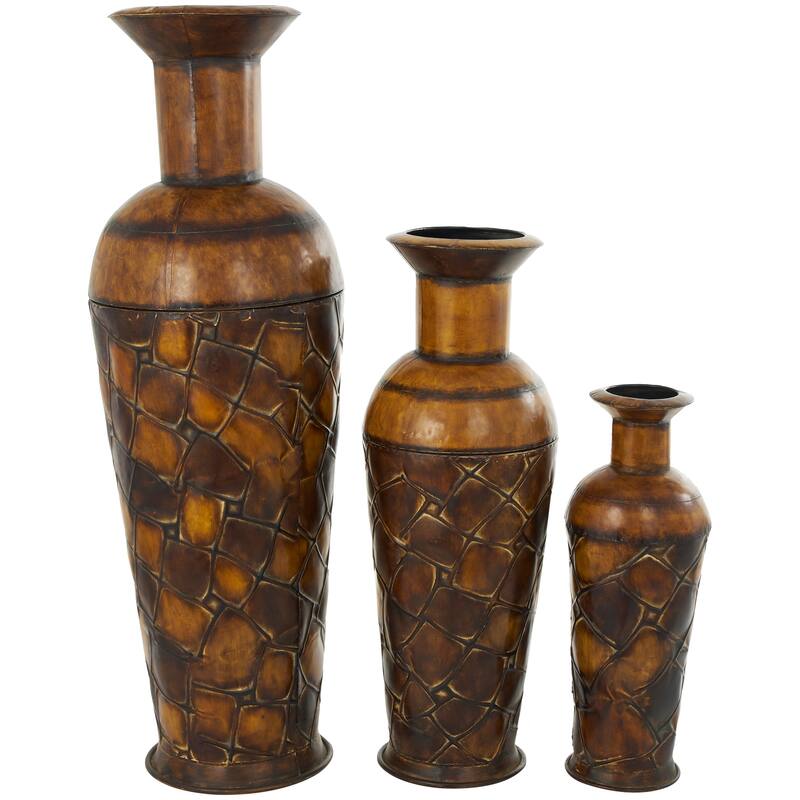 Hammered Iron Metal Rustic Traditional Floor Vase Set (3)