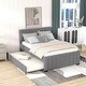 preview thumbnail 2 of 5, Full Upholstered Platform Bed with Trundle & Tufted Headboard, Grey