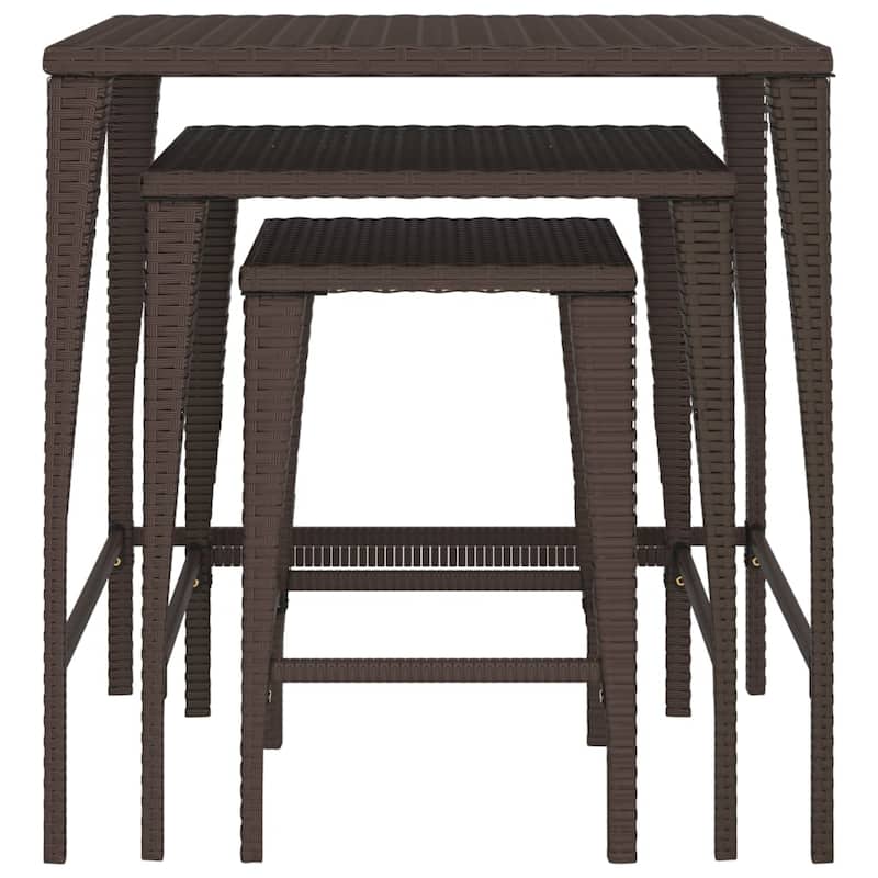 vidaXL Nesting Tables 3 pcs Brown Poly Rattan - 23.6" x 17.7" x 23.6"