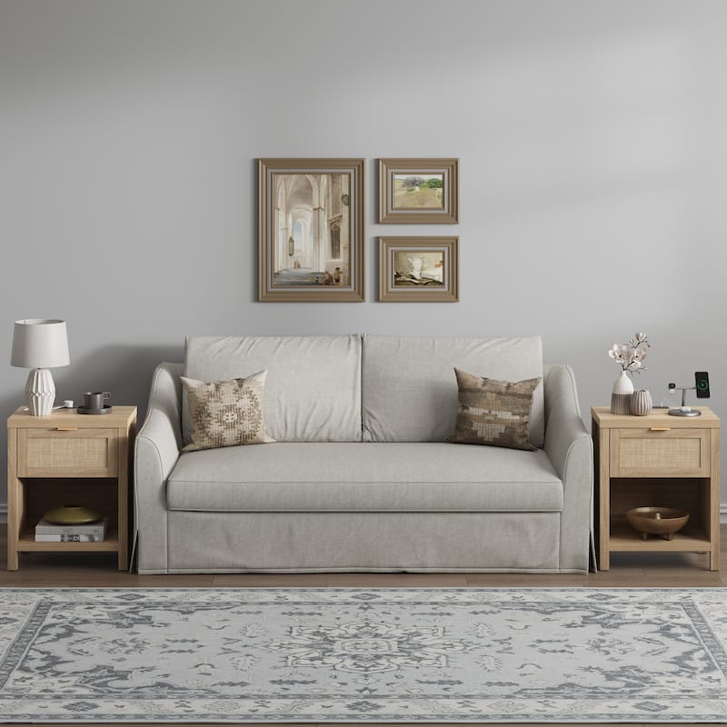 SICOTAS Farmhouse Set of 2 Nightstand with Charging Station and Drawers