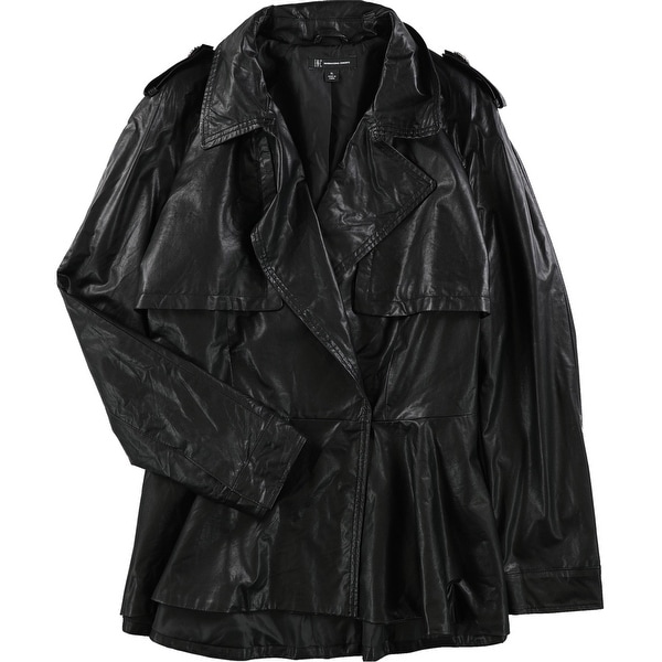 I-N-C Womens Faux Leather Trench Coat, black, X-Large. Opens flyout.