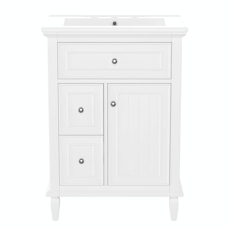 24" Bathroom Vanity with Sink, Bathroom Vanity Cabinet with One Flip Drawer and Two Drawers, Adjustable Shelf