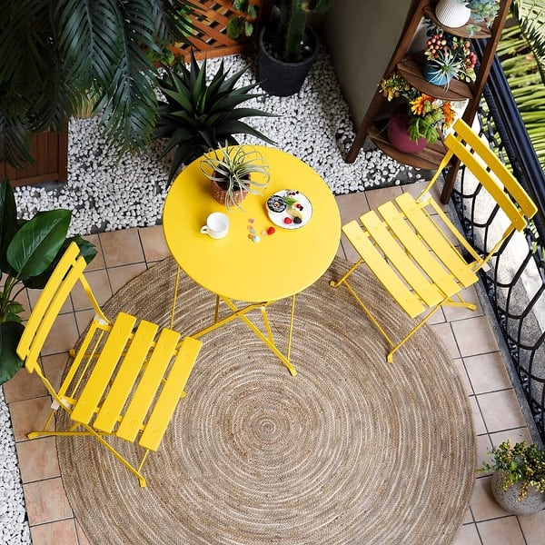 slide 2 of 13, 3pc Metal Folding Bistro Set, Weather-Resistant Outdoor/Indoor Conversation Set for Patio, Yard, Garden Mango