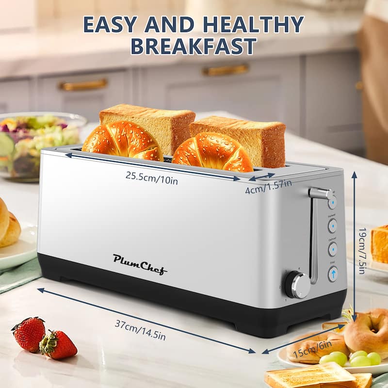 Anmytek Stainless Steel Countertop Toaster - 4-Slice Extra-Wide Long Slot, 6 Browning Settings,1500W