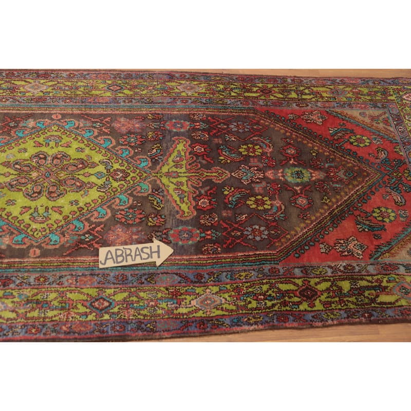 Hand Knotted Oriental 100% Wool Carpet Traditional Floral Brown Hamedan Runner Rug - 10' 8'' X 3' 8''