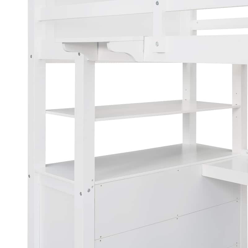 Twin Solid Wood Loft Bed with Drawers and Desk