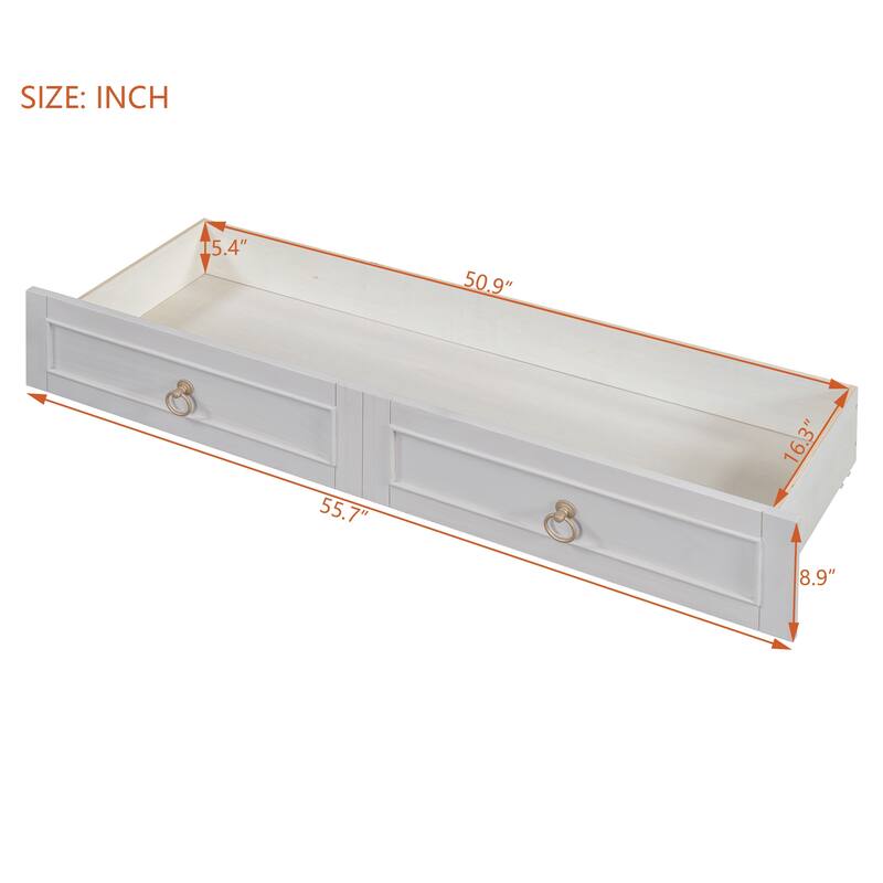 Space-Saving Full Size Murphy Bed with Storage Drawers, White