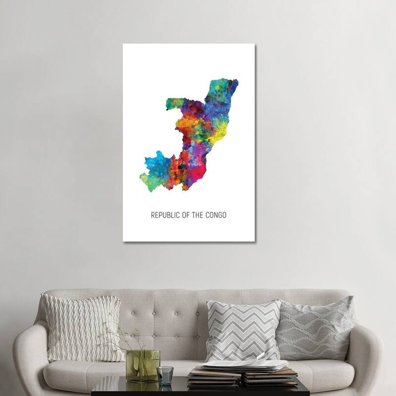 iCanvas "Republic Of The Congo Map" by Michael Tompsett Canvas Print - 48x32x1.5