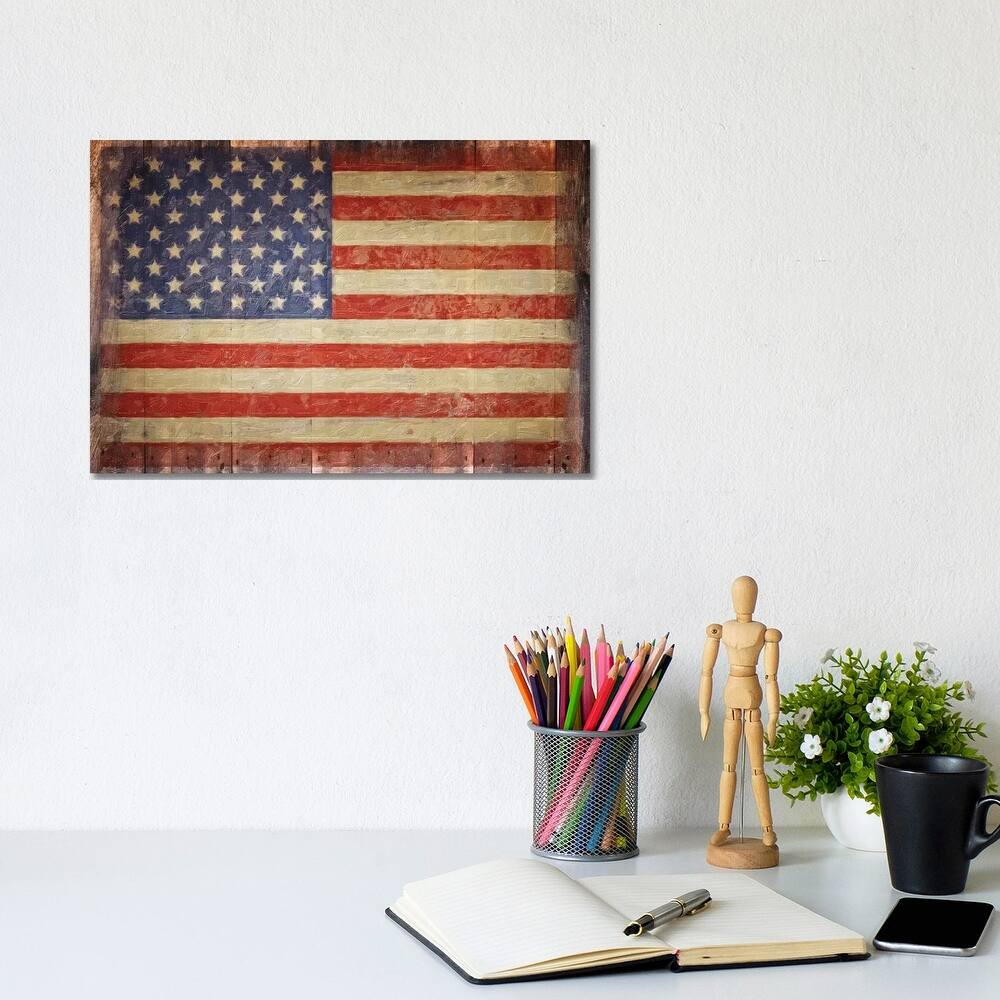 iCanvas "Vintage Flag On Barnwood" by Graffi*Tee Studios Canvas Print