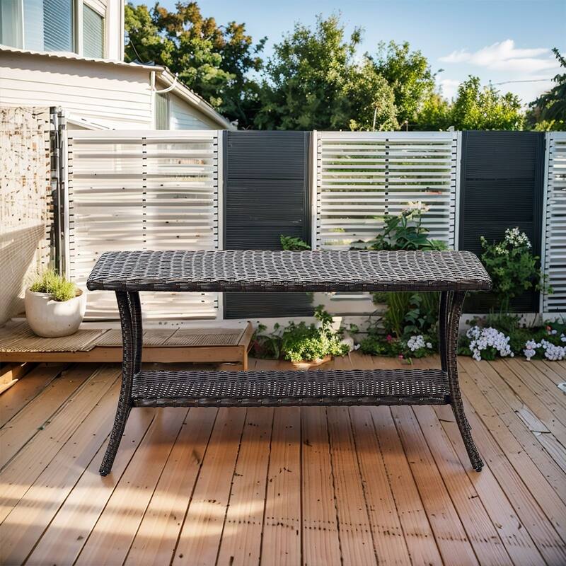 Patio PE Rattan Coffee Table with Storage