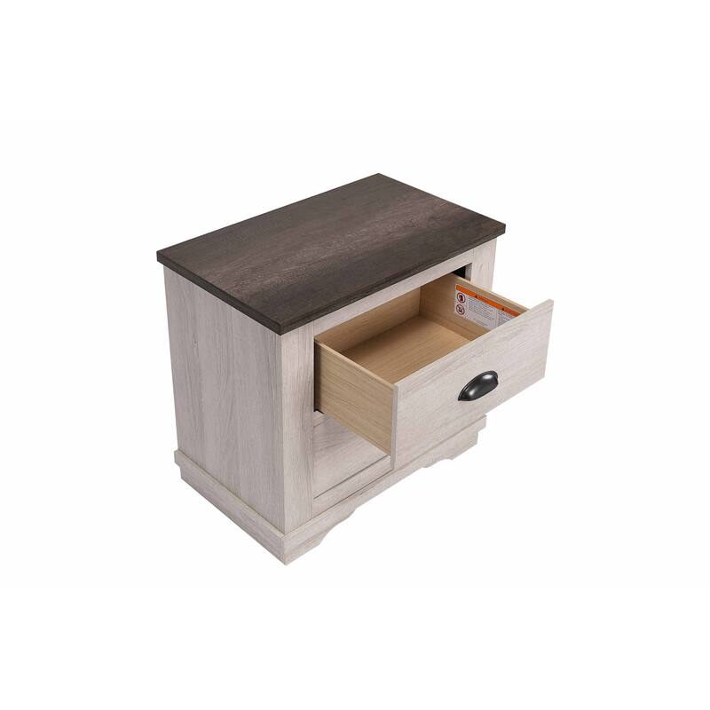 Melamine Top Nightstand with Cup Pulls, Light Gray
