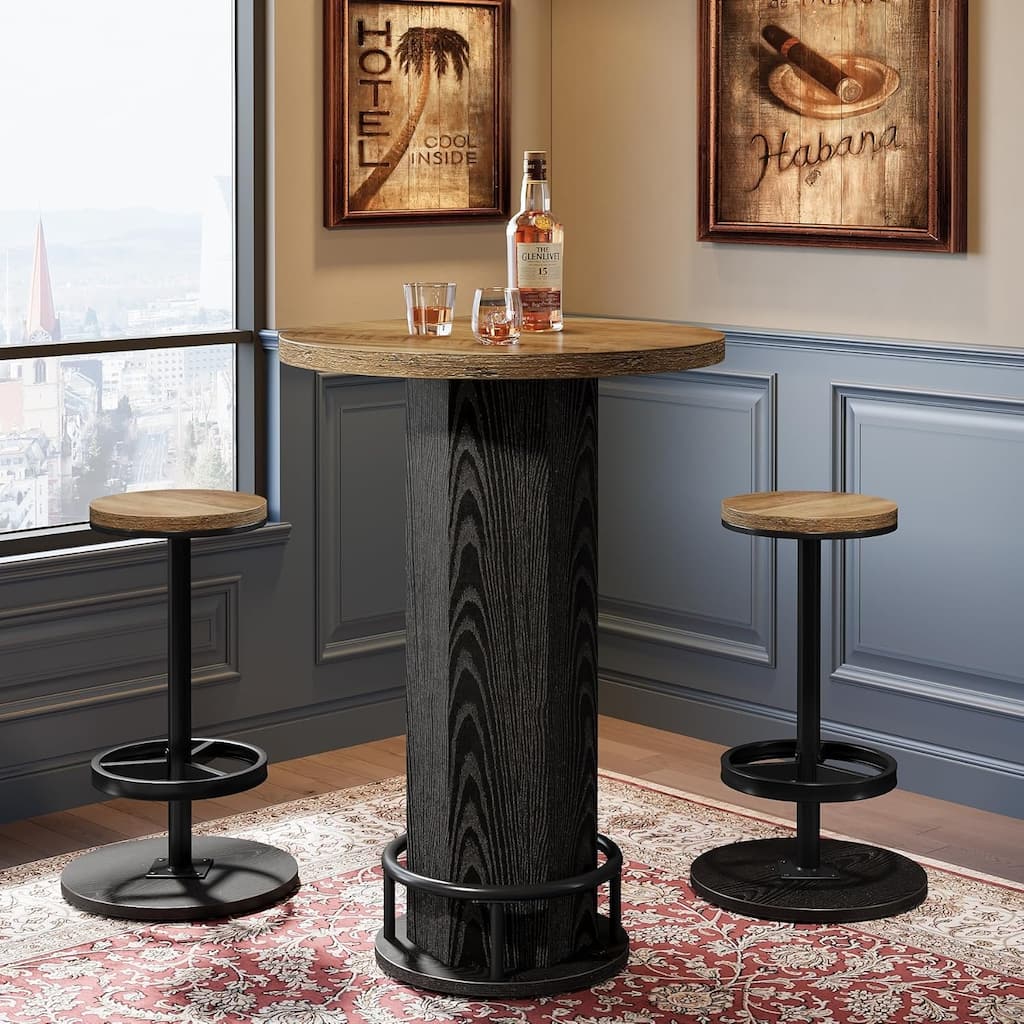 Round Bar Table with Chairs, Industrial Bistro Sets with 2 barstools