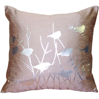 Metallic Birds Faded Brown 20x20 Throw Pillow with Polyfill Insert