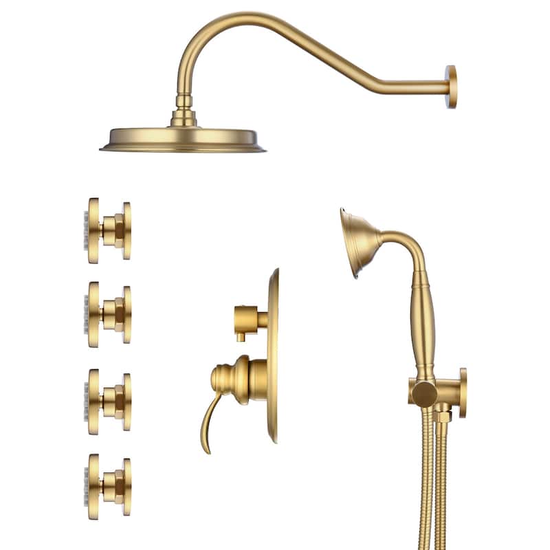 Brushed Gold Shower System with Handheld and 4 Body Sprays
