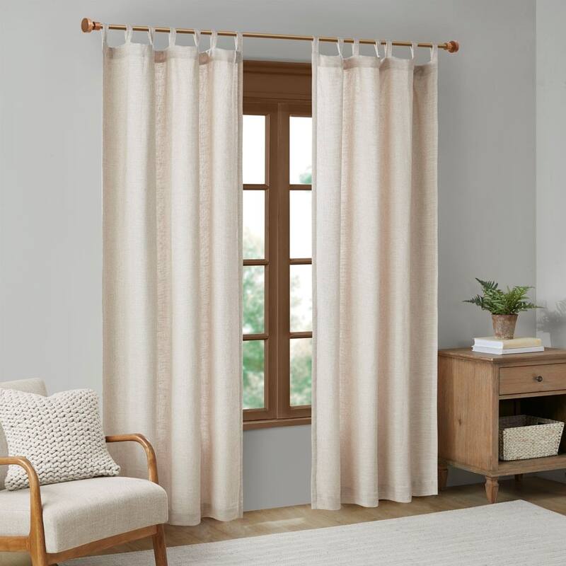 Faux Linen Tab Top Fleece Lined Curtain Panel(Only 1 Pc Panel) - Natural - 84 Inches