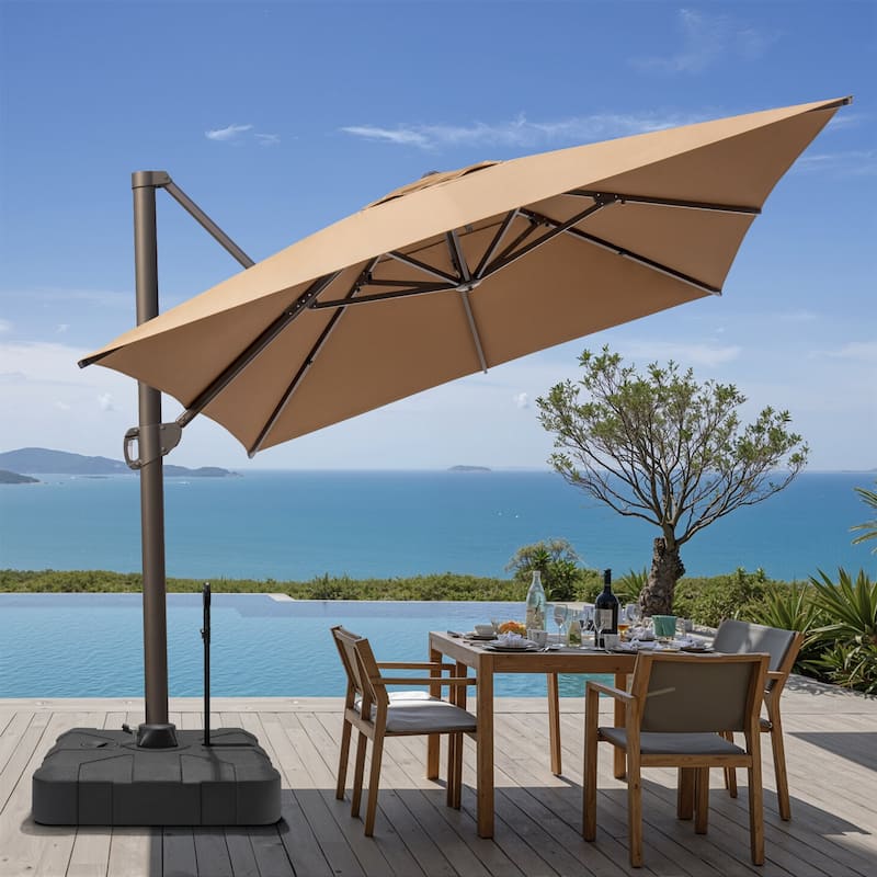 13 ft x 10 ft Luxury Outdoor Aluminum Patio Cantilever Offset Umbrella with Base Included - Tan