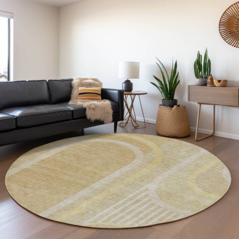 Premium Washable Super Soft Contemporary Deco Mayfield Rug - Beige - 8' x 8' - Round