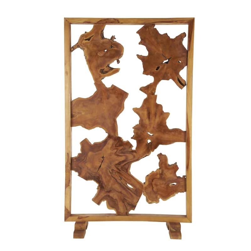 Teak Wood Tall Live Edge Freestanding Partition Room Divider Screen with Large Tree Trunk Pieces - Brown - Roche River Decor