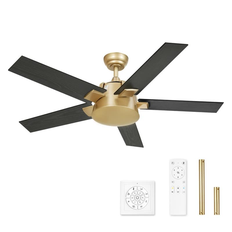 Moasis 52 Inch Modern Black Gold Ceiling Fan with Wall Switch & Remote