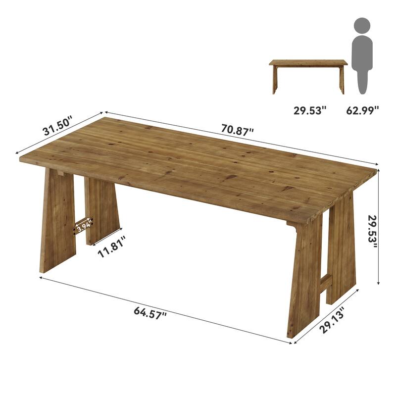 70.9-Inch Solid Wood Executive Desk with Sturdy Wooden Legs