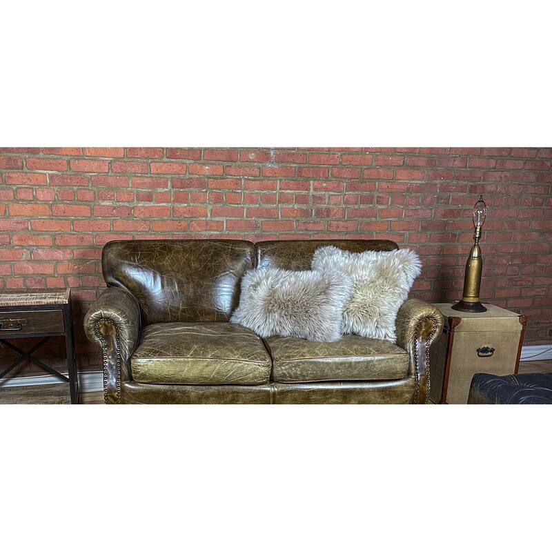 Set of Two Taupe Natural Sheepskin Lumbar Pillows