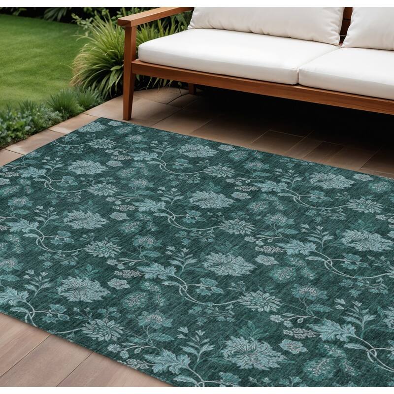 HomeRoots Floral Transitional Rectangle Outdoor Rug - 9' X 12'