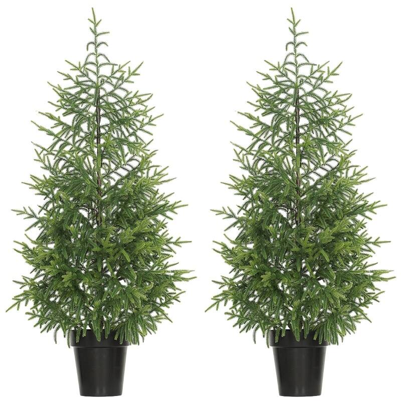 2PCS Christmas Tree, 4 ft Norflok Pine Xmas Tree with 133 Molded Tips and Pot Base
