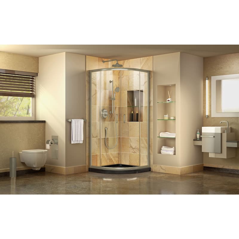 DreamLine Prime 36 in. x 36 in. x 74 3/4 in. Sliding Shower Enclosure and Shower Base Kit - 36" x 36" - 36" x 36"