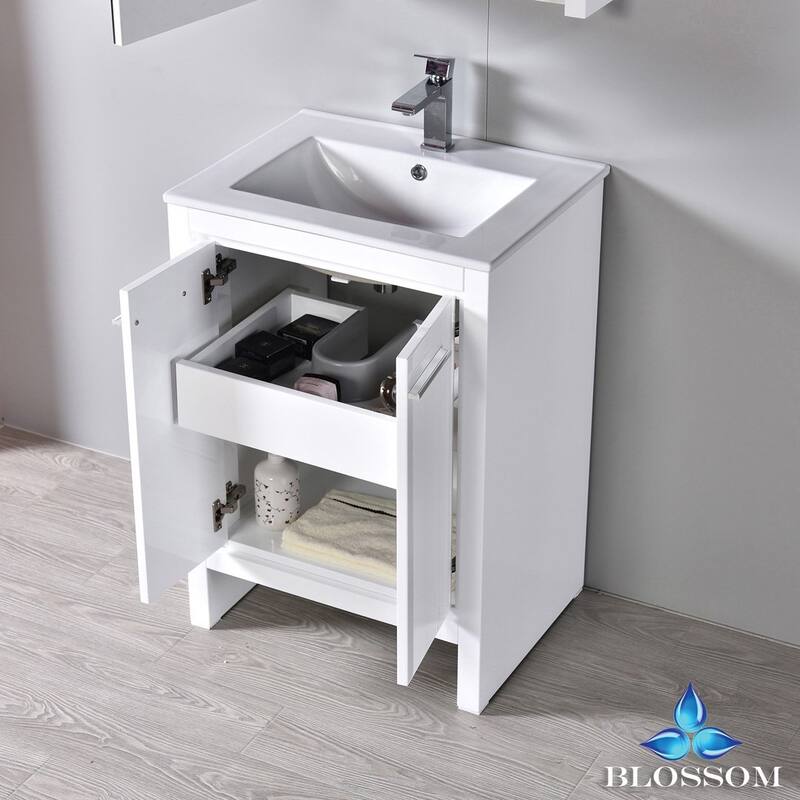 Blossom 24-Inch Bathroom Vanity with Ceramic Sink and Matching Mirror