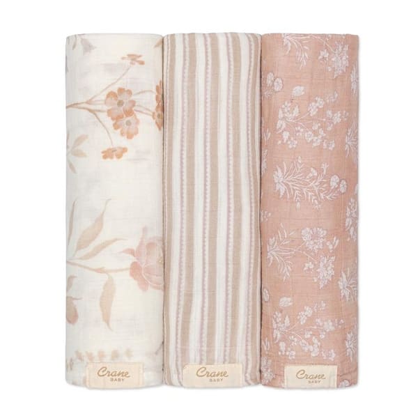 slide 2 of 9, Violet Floral 100% Cotton Muslin Swaddle Blankets (Set of 3)