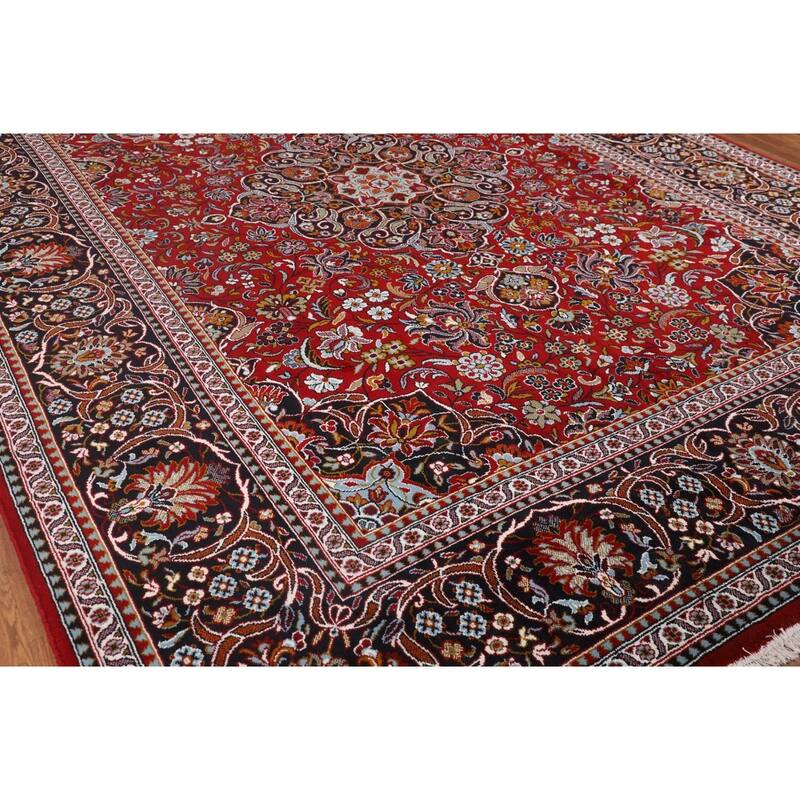 Floral Red Kashan Turkish Area Rug Machine-Made Oriental Carpet - 9'7" x 12'10"