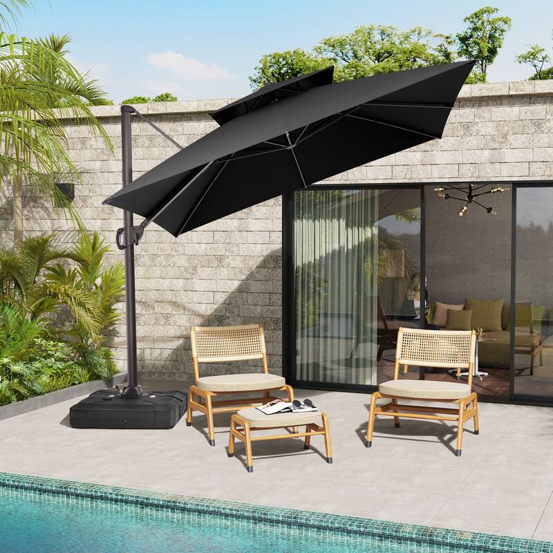 VredHom 10 Ft Square Double Top Cantilever Patio Umbrella with Cross Stand