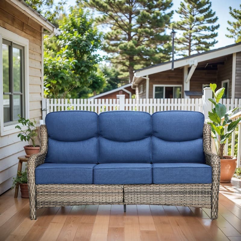 Arcadia 3-Seat Handwoven Wicker Patio Sofa with 6-Inch Thick Cushions