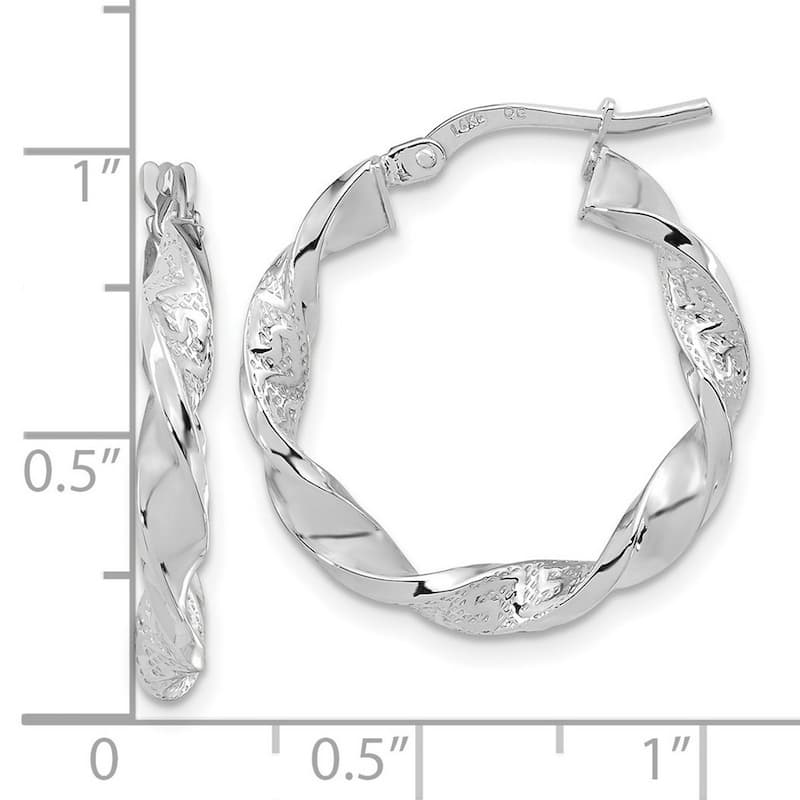 Curata 14k White Gold Polished and Textured 22.2x3mm Twisted Hoop Earrings