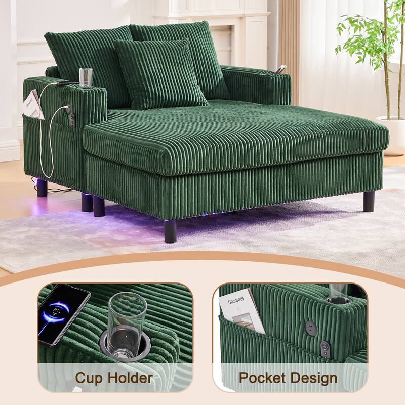 GDFStudio - Corduroy Recliner Sofa with USB Charging, RGB LED Light Strip - Suitable for Living Room and Bedroom