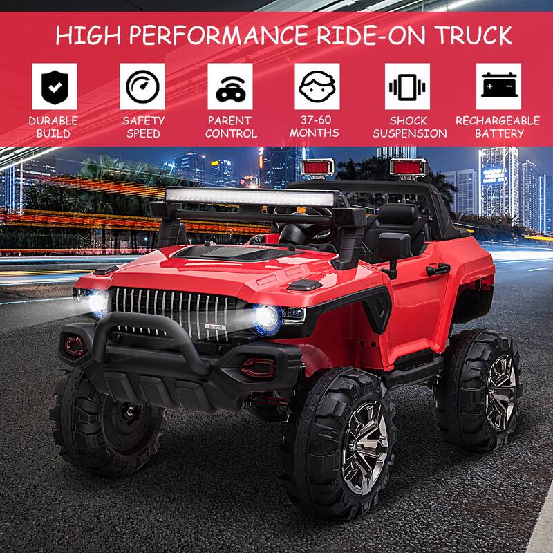 12V Police Car Ride-on Truck 2-Seater Battery-Operated Electric Car for Kids with Music, Electric Ride-on Toy with Horn