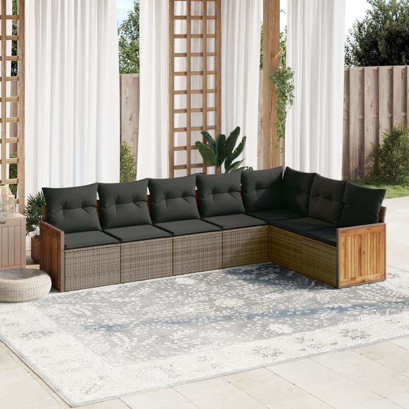 vidaXL Patio Sofa Set with Cushions Outdoor Conversation Furniture Poly Rattan - Grey - 24.4 x 24.4 x 27.2
