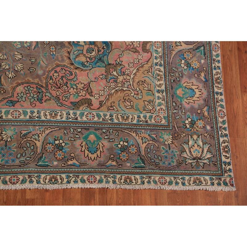 Brown Floral Tabriz Persian Rug Traditional Hand-Knotted Wool Carpet - 8'2"x 11'7"