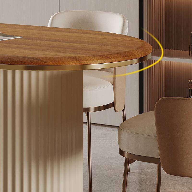 71" Mid Century Wood Rectangular Dining Table for 6, Oval Kitchen Table with double legs, Brown