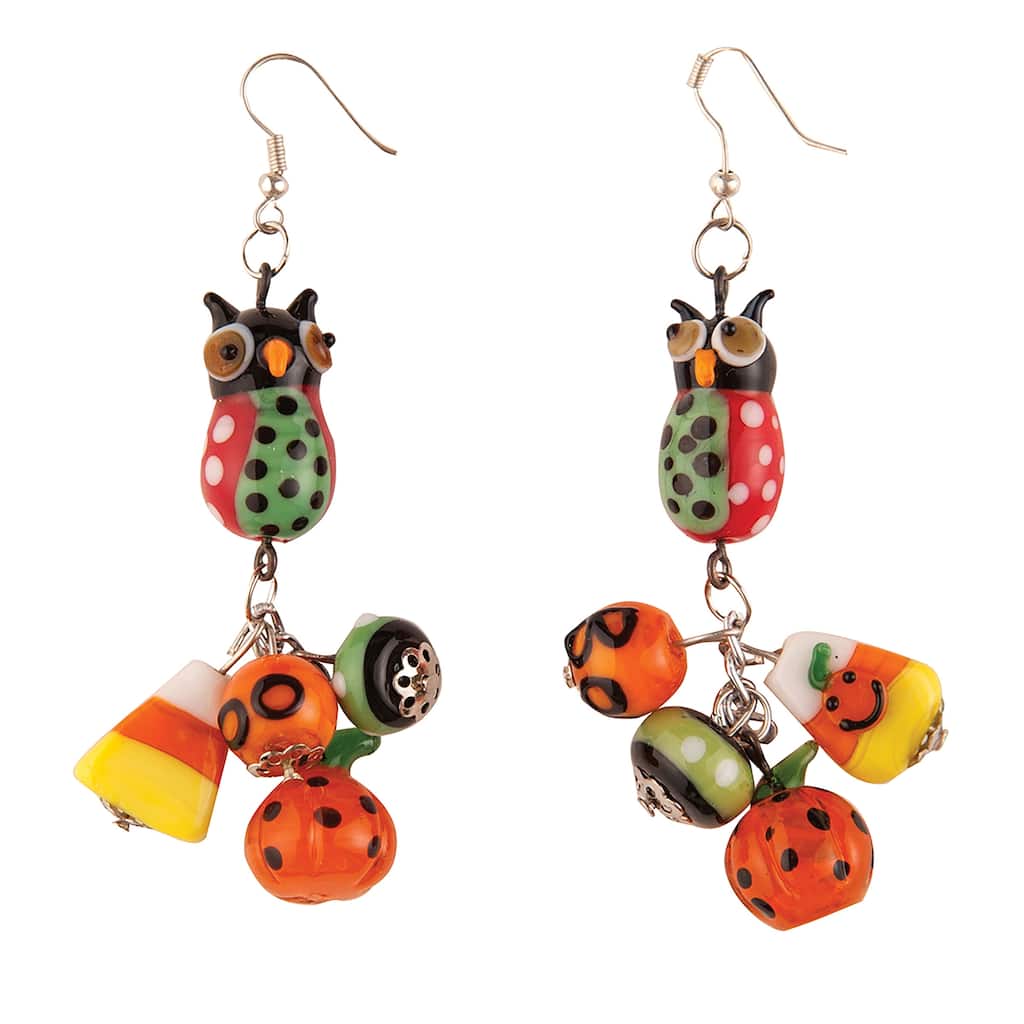 Owl Charm Earrings - Orange