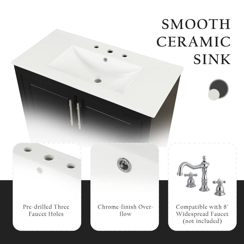 Stylish Bathroom Vanity Cabinet with Built-in 2 Drawers and Open Shelf