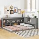 preview thumbnail 2 of 5, Full Size Pine Wood Storage Floor Bed Frame with L-Shaped Bookcases, Sliding Doors, No Need Spring Box, Grey