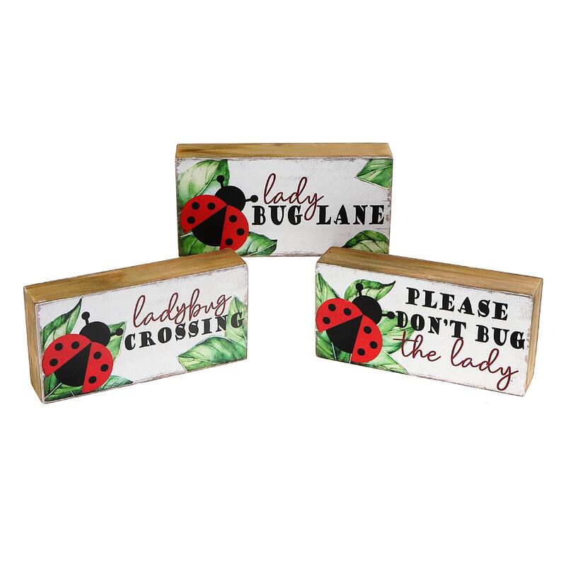 IH Casa Decor Rect. Wood Blocks Ladybugs Asstd - Set of 3 - Multi