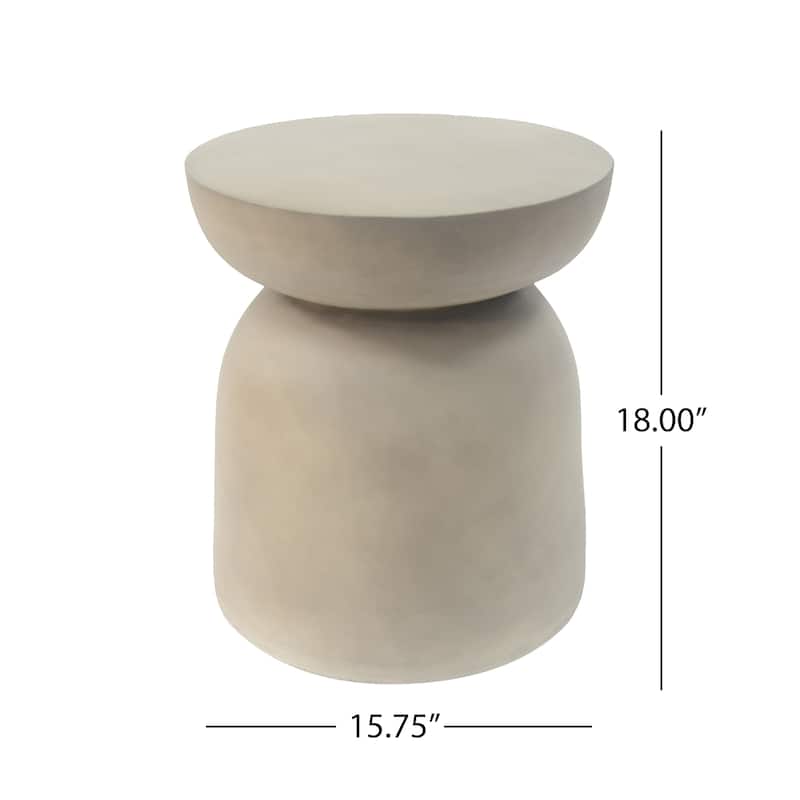 Roomfitters Outdoor Round Top MGO Drum Side Table, Modern Concrete End Table for Patio, Garden or Living Room Accent, Light Grey