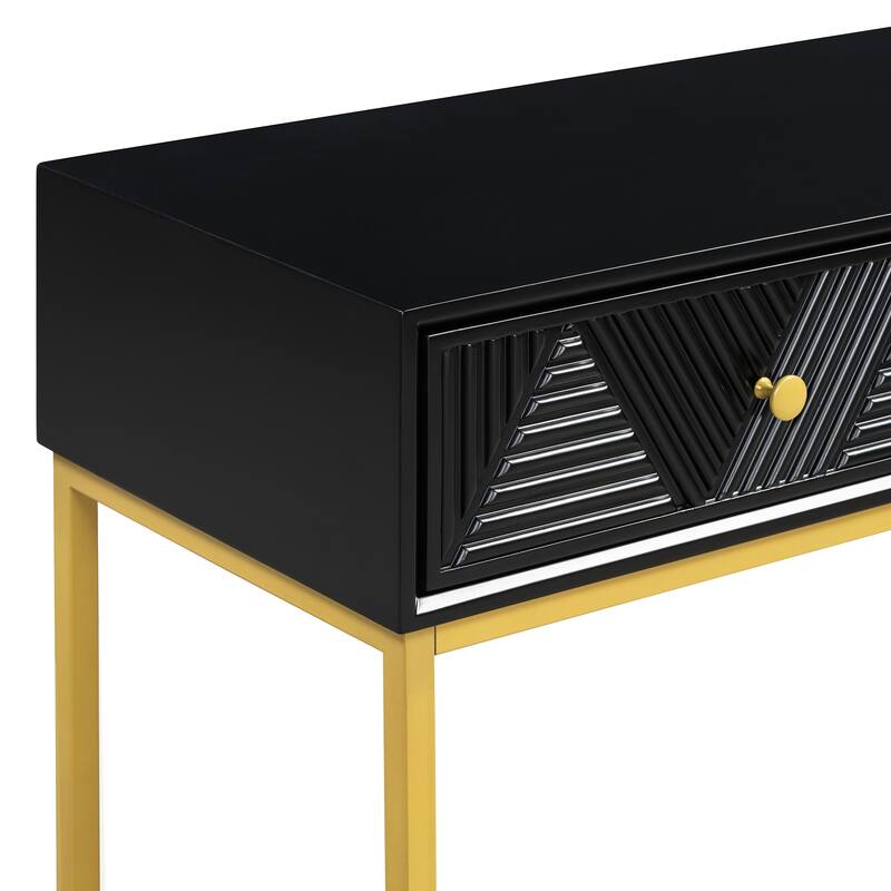 38" Modern Console Table with Two Drawers and Gold Metal Base for Entryway, Living Room