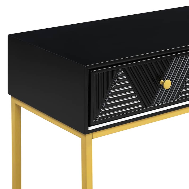 Modern Sleek Console Table with Stripe Design, 38" Living Room Metal Entryway Sofa Table with 2 Storage Drawers